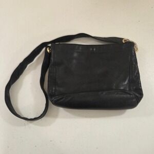 Perlina New York Black Leather Shoulder Bag Vintage Gold Hardware Crossbody